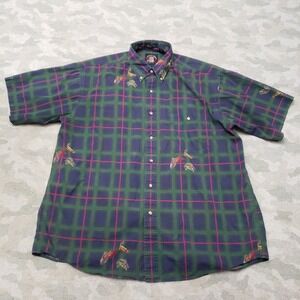 Salty‎ Dog Shirt Mens Large Green Half Sleeve Button-Up Fish Outdoors